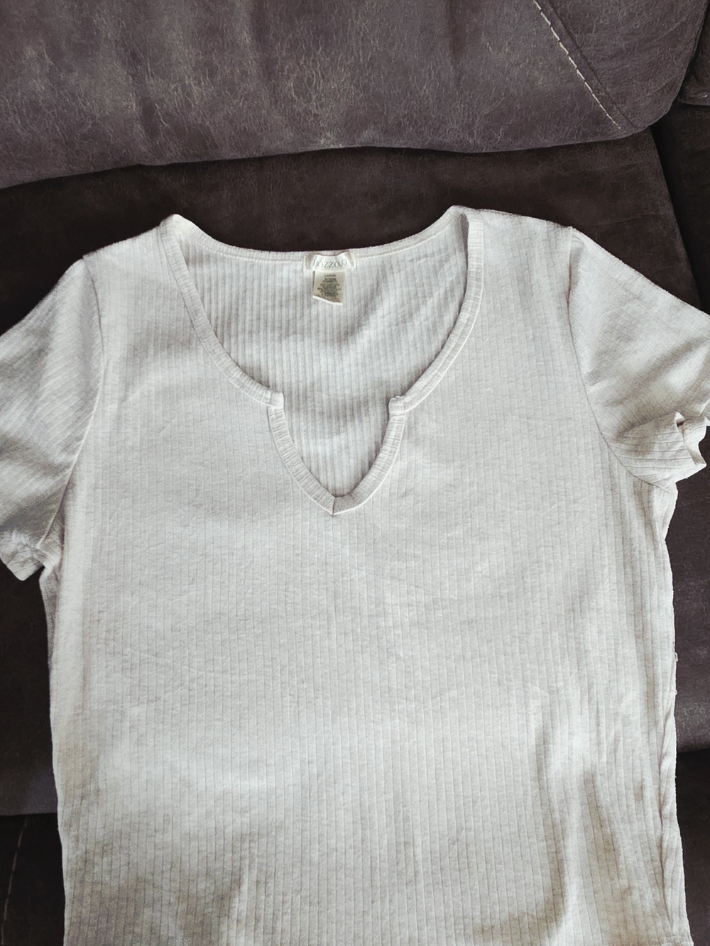 Bozzolo White Ribbed Notch-Neck Crop Top